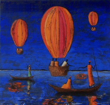 Feuerballon auf dem Fluss mit Textur Ölgemälde